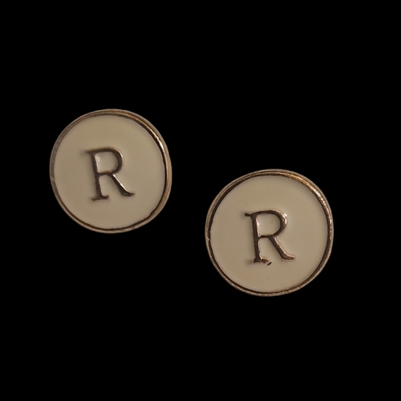Gold Round Engraved Monogram Stud Earrings - Picture 4 of 4